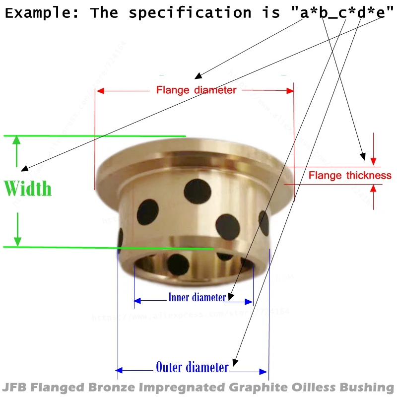 JFB 10*14*20 10*14*8 10*14*12 10*14*15 10*14*10 10*14*30 12*15*12 12*15*30  Flanged Bronze Impregnated Graphite Oilless Bushing