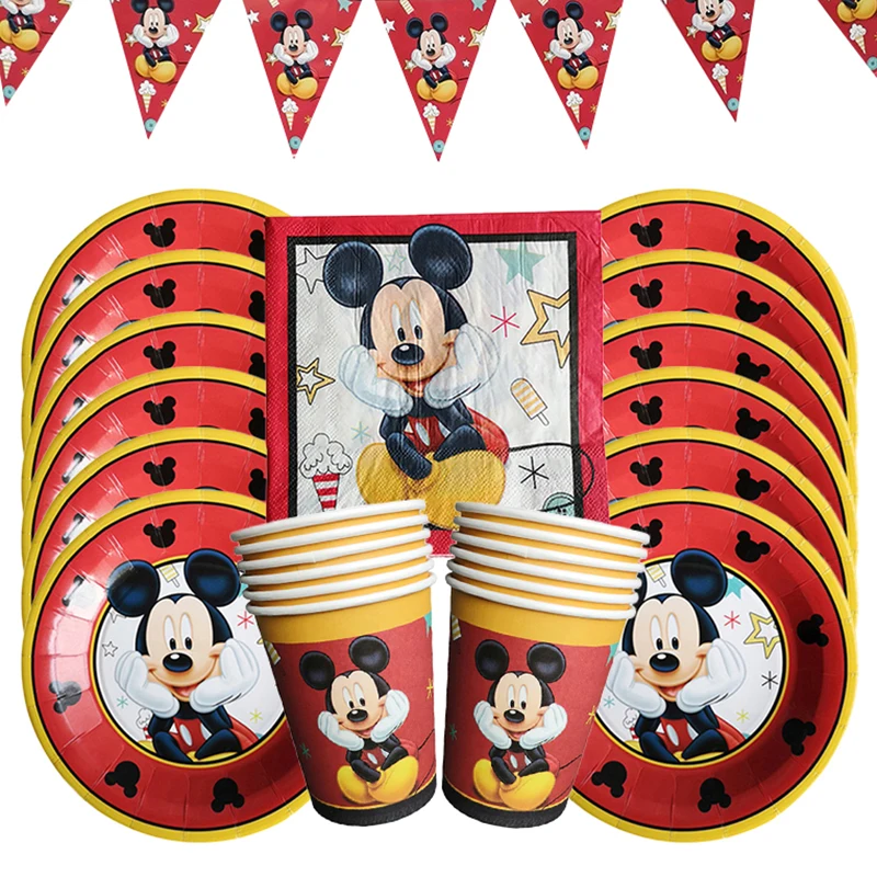 

Disney For 12 People Mickey Mouse Party Red Mickey Party Tableware Set Children Birthday Party Supplies Decoration