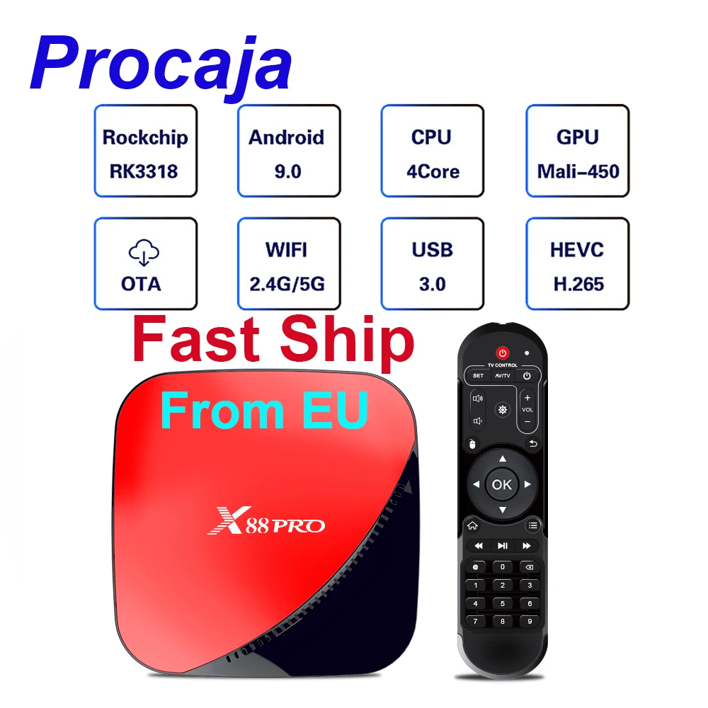 ТВ приставка Procaja X88 Pro Android 9 0 X88Pro TV BOX 4G RAM 64G Google голосовой помощник Rockchip RK3318