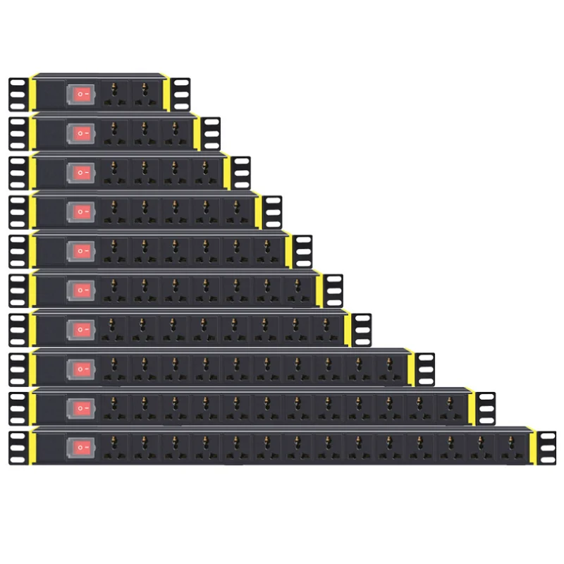 

19in Aluminum alloy pdu Power strip high power terminal block Cabinet socket 10A 3500W 250V 2/3/4/5/6/7/8/10/12/14 AC OUTLET