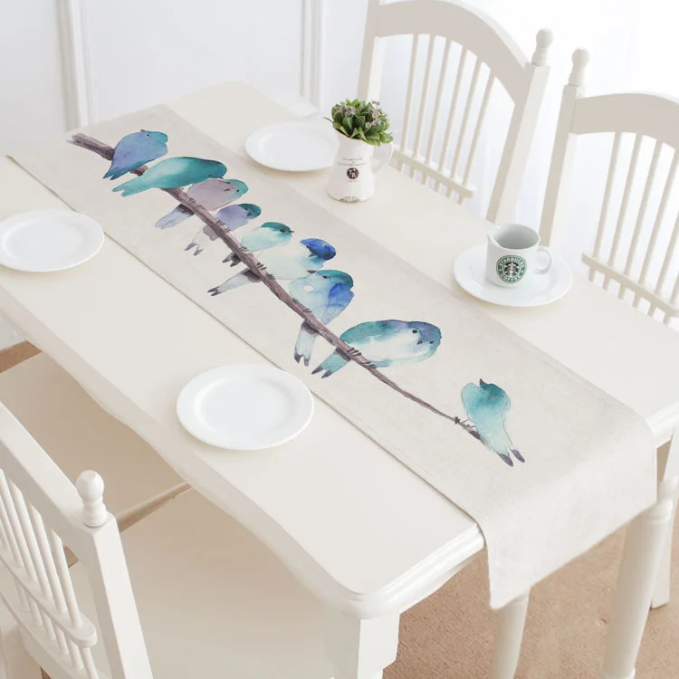 

Hand-Painted Watercolor Bird Table Runner Fabric Waterproof Dustproof Tea Table Teapoy Table Tablecloth TV Stand Decorative Clot