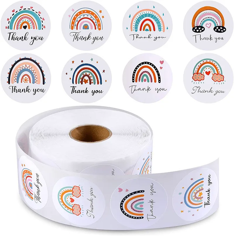 1.5 Inch Round Thank You Rainbow Wedding Decoration Sticker Holiday Party Decoration Birthday Gift Sticker Baking Sticker Label 