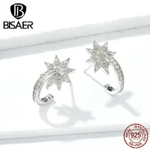 Серьги в виде звезды BISAER,, 925 пробы, серебряные, блестящие, Звездные, женские серьги, геометрические, простые серьги, Женские Ювелирные изделия EFE258