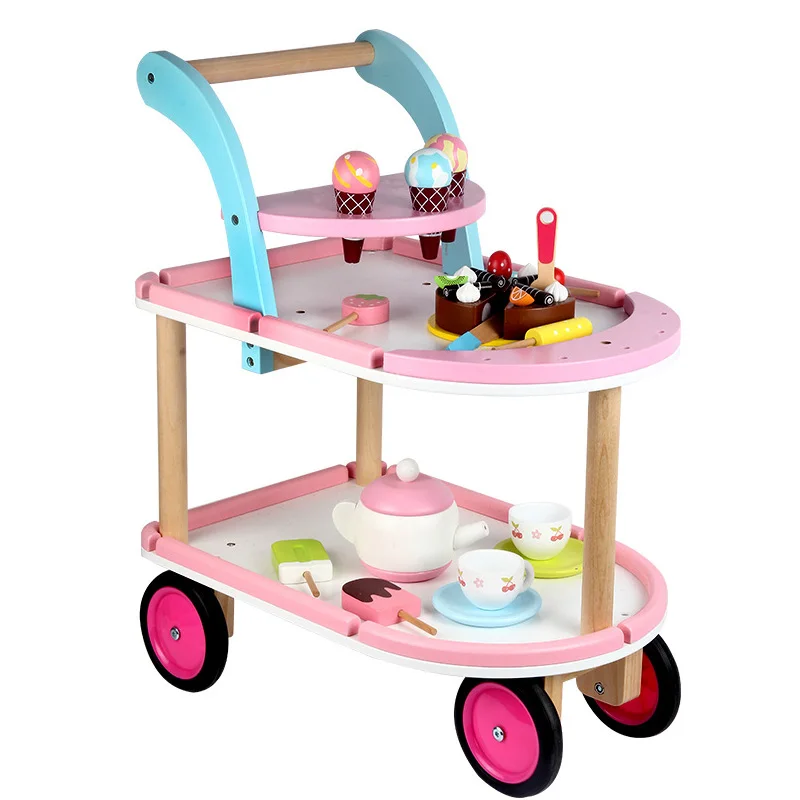 

Children wooden supermarket simulation ice cream food cart model play house girl puzzle hands toys kids birthday outdoor gifts