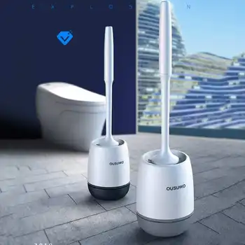 

TPR Silicone Toilet Brush with Holder Set Bristle Bathroom Toilet Bowl Cleaning Brush Wall Hanging Rubber Floor Cleaning Cleaner
