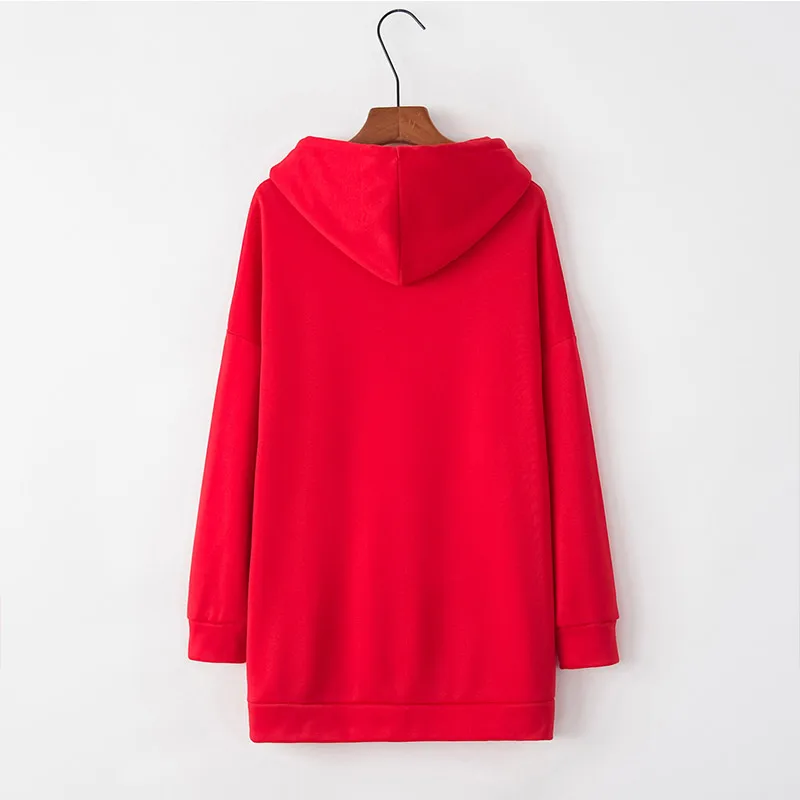 Women Long Hooded Sweatshirt Long Sleeve Solid Color Loose Hoodies Coat ENA88