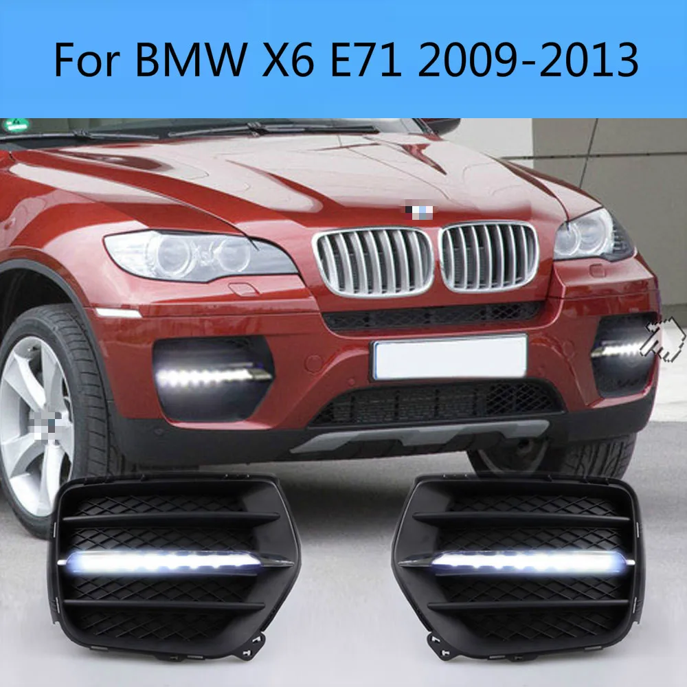 2pcs For BMW X6 E71 2009-2013 6000K White Light LED Daytime Driving Running Light DRL Car Fog Lamp