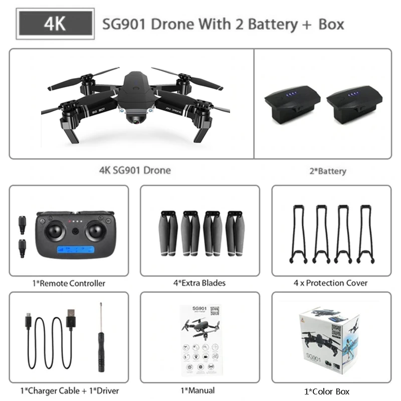 SG901 SG907 gps Дрон с 4K HD регулируемой камерой Широкий угол 5G wifi RC Квадрокоптер Профессиональный складной дроны VS SG906 S167 - Цвет: SG901 1080P 2B Box
