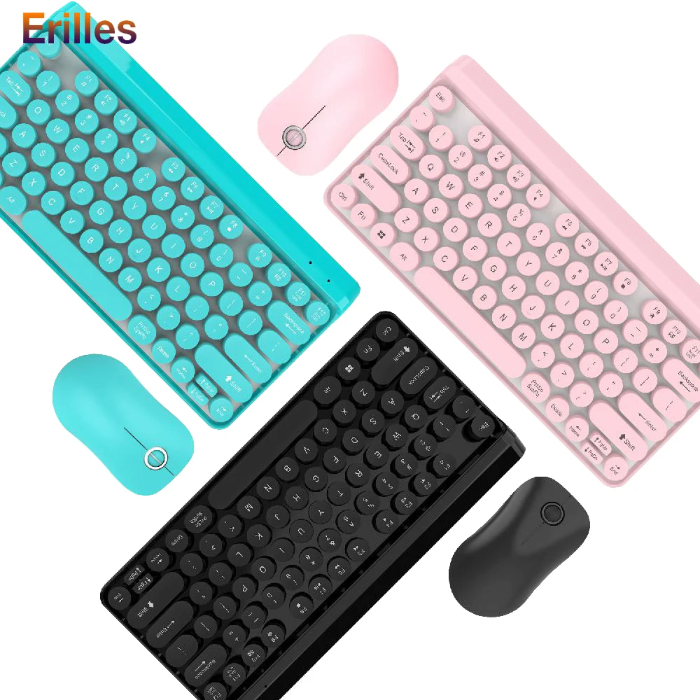 

Vintage Wireless 2.4G Keyboard and Mouse Colorful Ergonomic Mouse Keypads Set Retro Keycaps PC Computer Keyboard Office Gaming