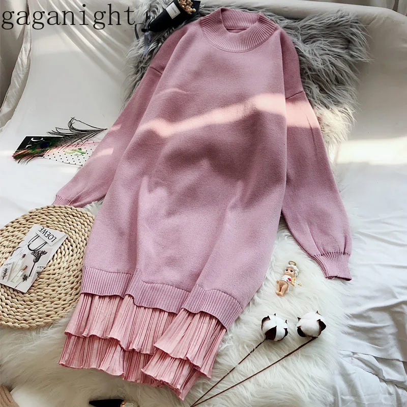 Gaganight однотонное женское вязаное шифоновое лоскутное длинное платье с длинным