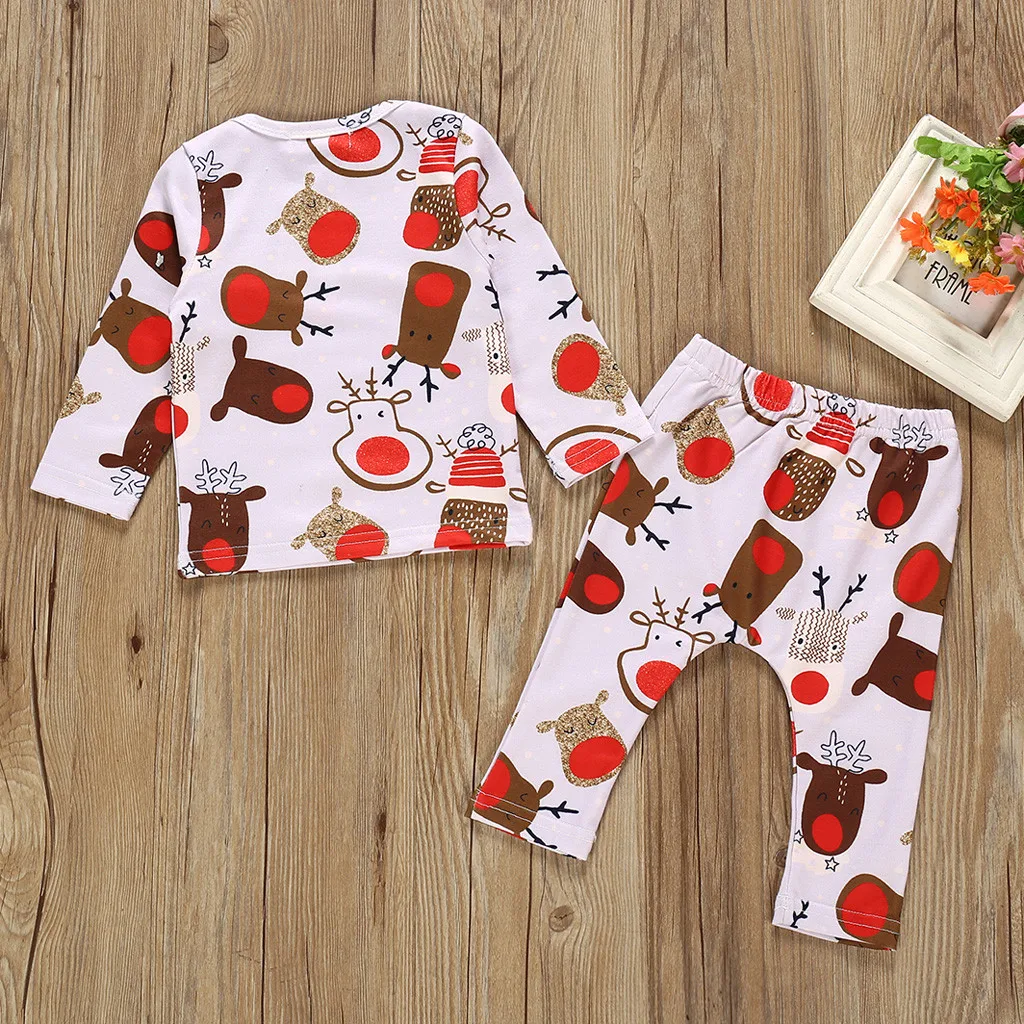 Комплект одежды для маленьких девочек и мальчиков 0-24 месяцев, Рождественская Одежда для новорожденных девочек, футболка с рисунком оленя, штаны пижама костюм, одежда для маленьких мальчиков