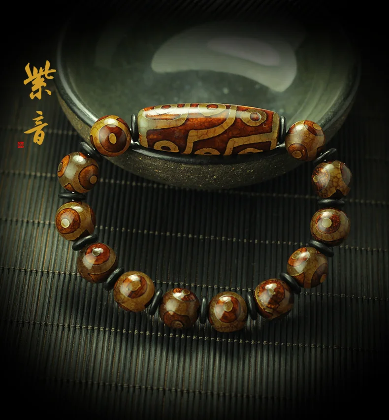 

Vintage 9 eyes Tibetan Dzi with 3 eyes Bead bangle Talisman