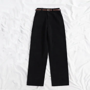 Women Spring Corduroy Pants High Waist Autumn Vintage Korean Wide Leg Pants Elegant Belt Loose Cotton Streetwear 4