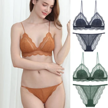 

French Fashion Bra and Panty Set Women Underwear Set Plus Size Lingerie Sexy Lace Ultrathin Triangle Cup Transparent Bra Panties