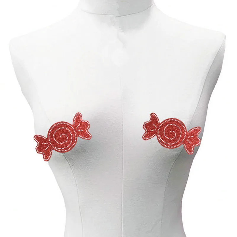 

5 pairs/lot women disposable self adhesive nipples covers candy pattern ultra-thin breathable glitter invisible bra sticker