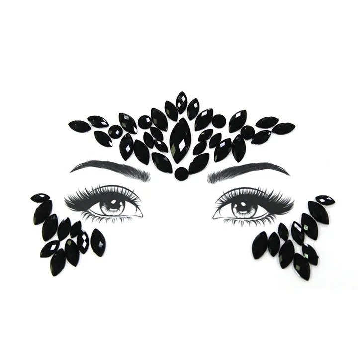 6  Fashion Colorful Rhinestone Face Stickers For Womwn Party Decor Eyebrow Stick Resin Drill Self-Adhesive Crystal Face Sticker