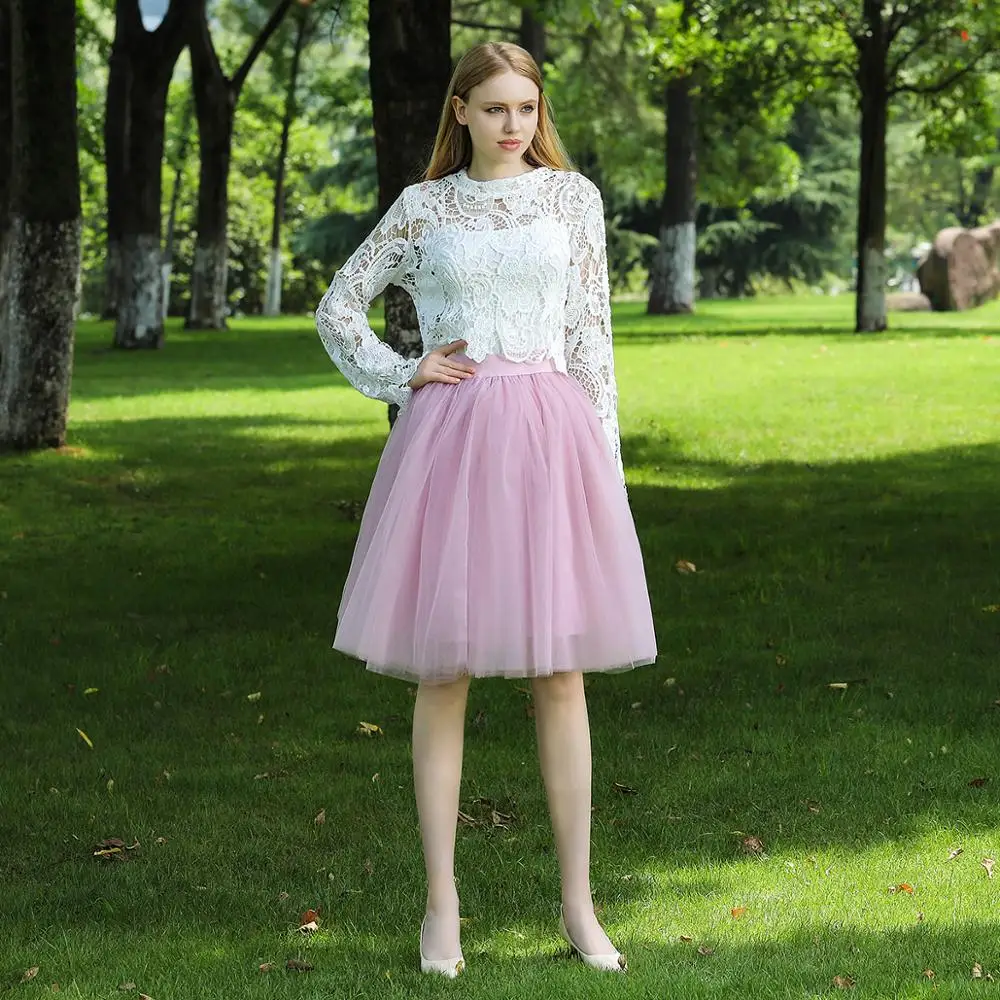 5 Layers 60cm Midi Tulle Skirt Princess Womens Adult Tutu Fashion Clothing Faldas Saia Femininas Jupe Summer Style