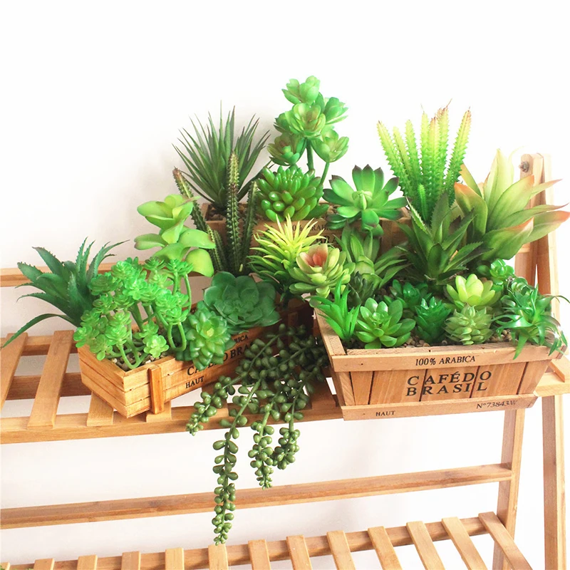 New Simulation Mini Plastic Miniature Succulents Plants Home Office Garden Decor 