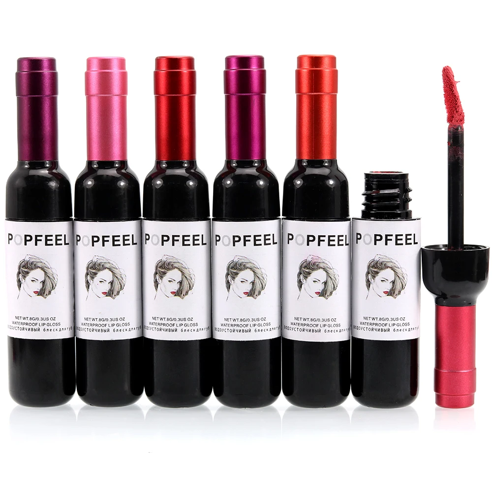 

POPFEEL 6 Color Wine Cup Matte Lipgloss Non-Stick Cup Lipstick Waterproof Long Lasting Velvet Lip Gloss Sexy Lipstick Makeup 8g