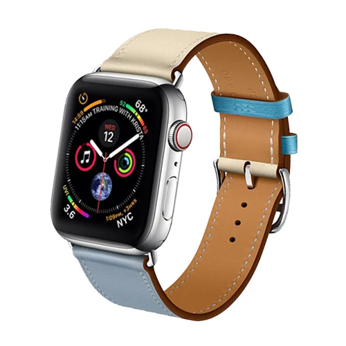 Кожаный ремешок для Apple watch band 4 5 3 44 мм 40 мм ремешок для часов One tour correa 42 мм 38 мм браслет iwatch аксессуары для ремешка - Цвет ремешка: 6-Lin Craie Bleu
