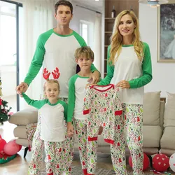 Pijama pai/mãe/crianças, natal, adulto, infantil, estampa de desenho, contraste de cores, festivo, clássico, família, roupas