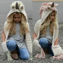 Шарф с капюшоном в виде единорога; толстовка с капюшоном в виде животного; вязаная Вязаная Шапка-бини; Детский шарф для костюмированной вечеринки; подарок на день рождения для девочек; Рождественский подарок