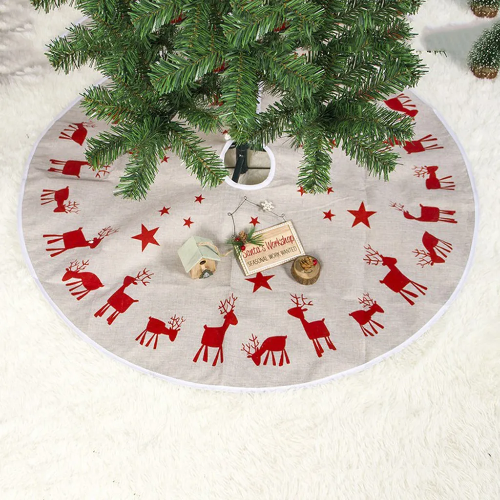 

Round Christmas tree decorations 100cm Fabric Elk Print Christmas Tree Skirt Christmas Tree Decoration arbol de navidad grande