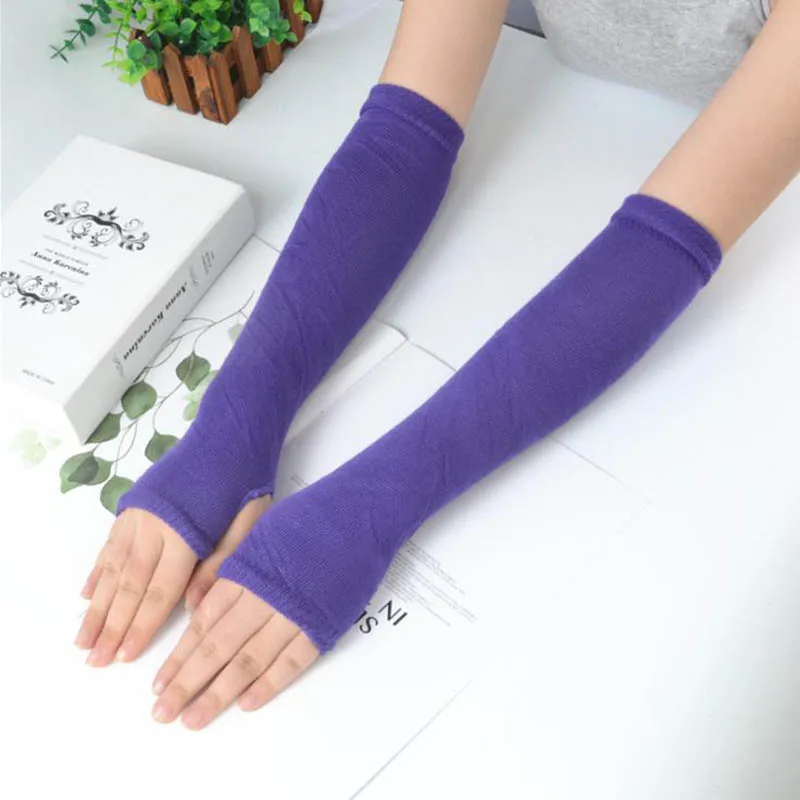 J13 Purple Calymel, модные зимние длинные шерстяные перчатки без пальцев, вязаные гетры для рук, Хлопковые варежки - Color: J13 Purple