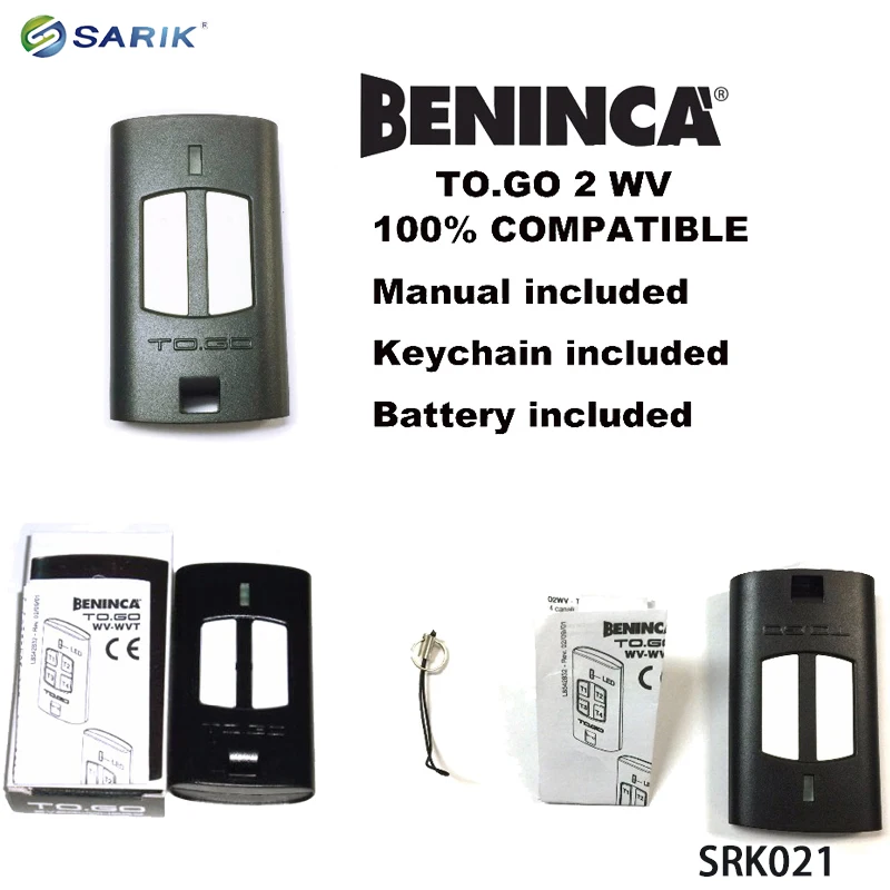 

Beninca TO.GO 2WV Garage door compatible transmitter Beninca rolling code remote control