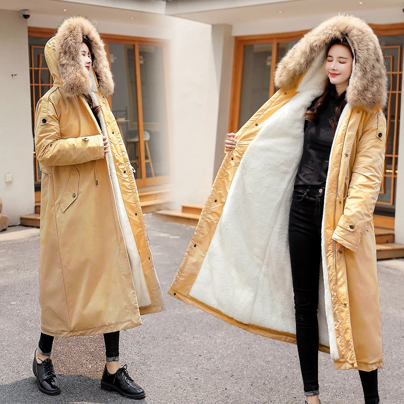 Женские зимние пальто, длинные хлопковые повседневные меховые куртки с капюшоном, женские толстые теплые зимние парки, Женское пальто - Цвет: Yellow