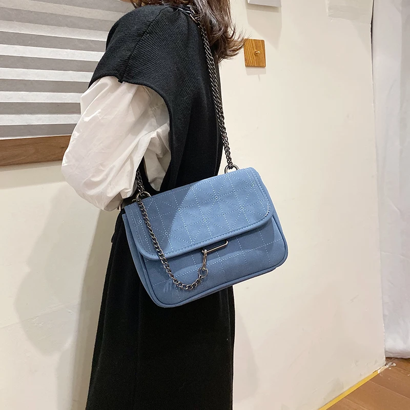 Плюшевая женская сумка на цепочке, сумка на плечо, осень и зима, новая модная сумка-мессенджер, синяя квадратная сумка, красная сумка для мобильного телефона