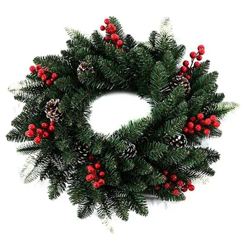 

Xmas Frosted Berry Wreath with Red Berries and Cones for Home Wall, Window, Staircase, Door Decor (40 cm)