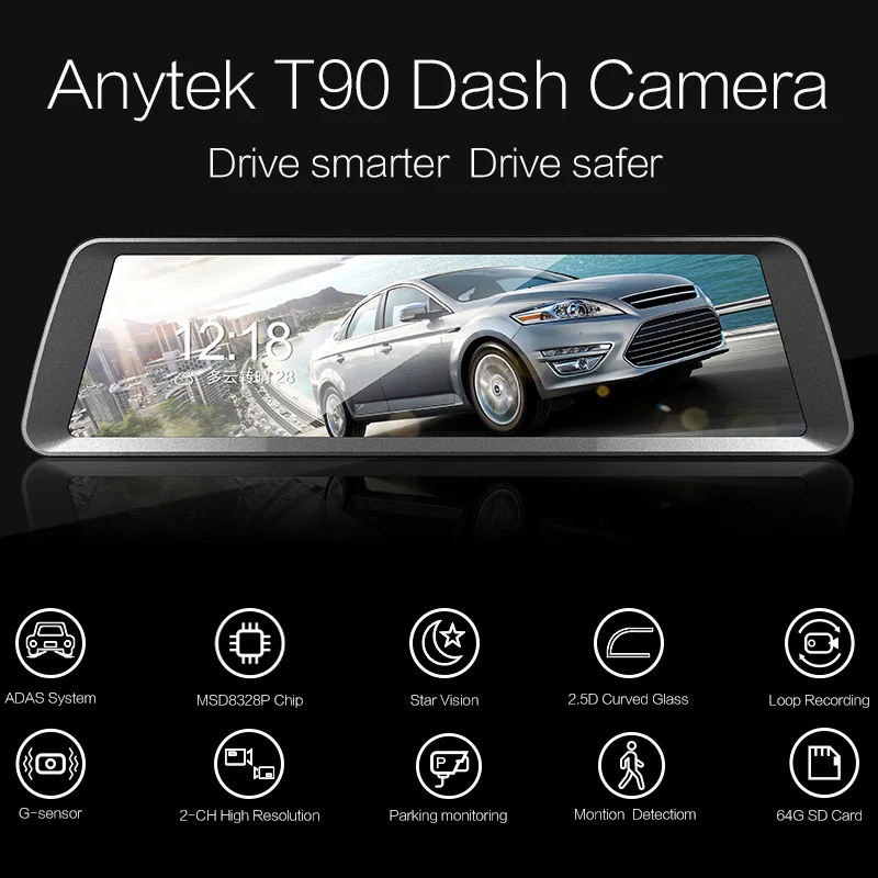 Автомобильный авто DVR 9,88 ''большой ips жесткий экран зеркало заднего вида цифровой видеорегистратор двойной объектив регистратор приборная панель камера видеокамера T90