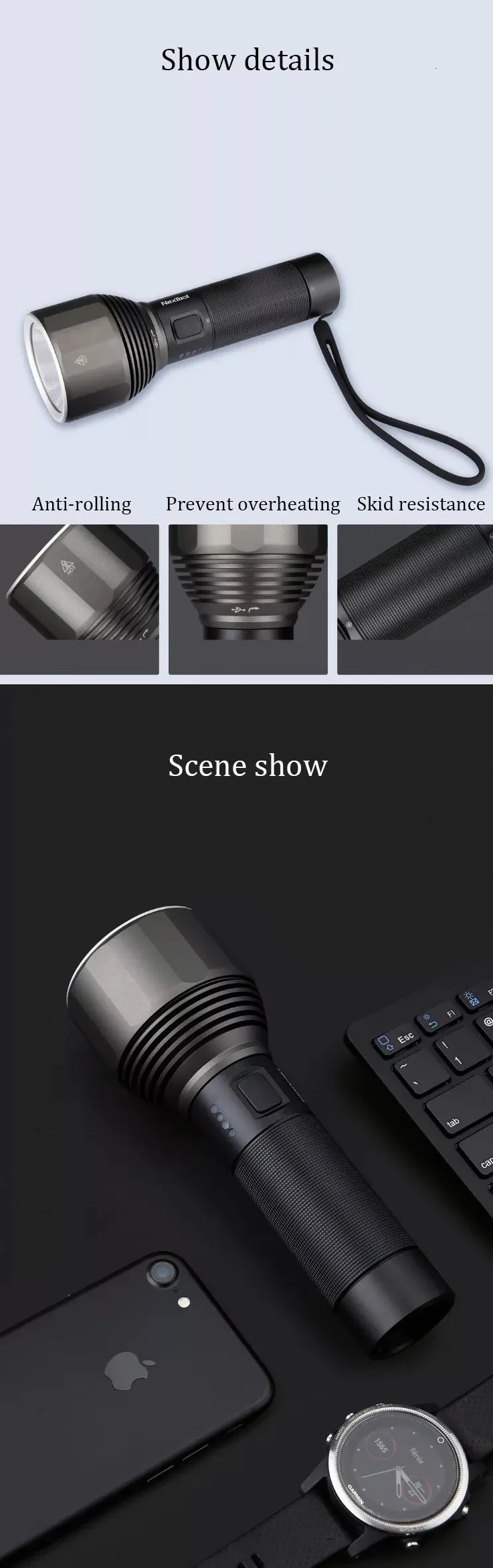 XIAOMI NexTool фонарь с бликом 2000 люменов, высокая яркость, Прямая зарядка 380 м, длительная съемка 140 ч, срок службы батареи