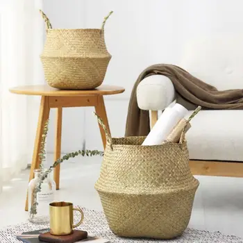 

Folding Wicker Rattan Storage Basket Flower Plant Pot Hanging/ Stand Planter Laundry Hamper for Garden Home Organizer Decoration