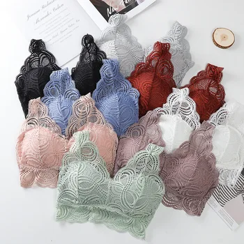 

2020 New Lace Cross Back Thin Shoulder Belt Short Bra Without Steel Ring Gathered to Prevent Walking Light Wrap Bra Women