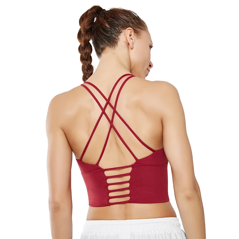 

HTLD Quick Dry Fitness Bras for Women Cross Bandage Push Up Active Bra Shockproof Crop Tops Seamless Bralette brasier mujer