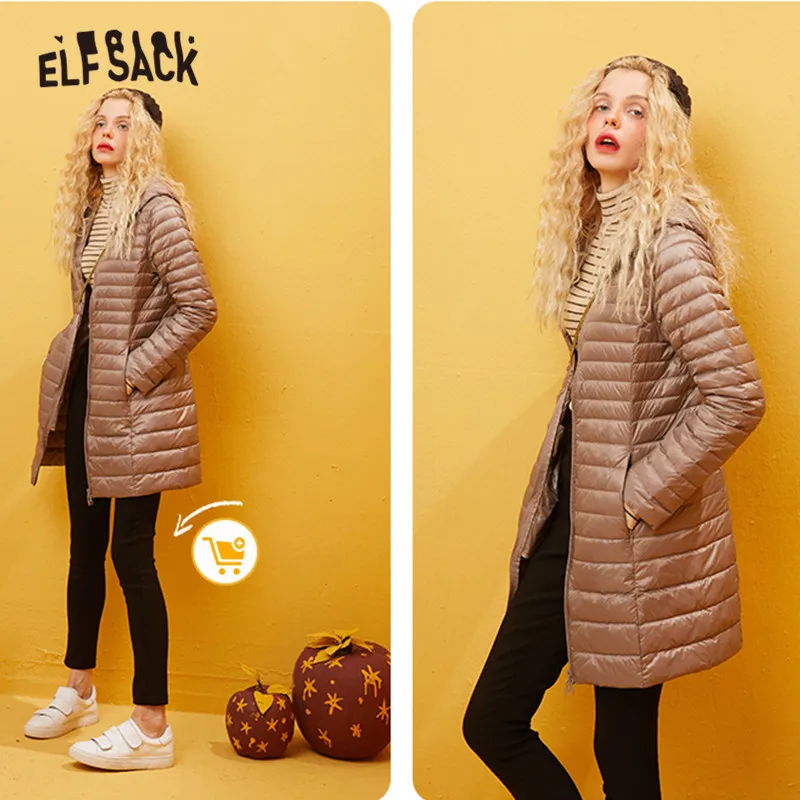 New  ELFSACK Ultra Light 80% White Duck Down Coat Women Solid Color Short Thin Jacket Autumn Winter 2019