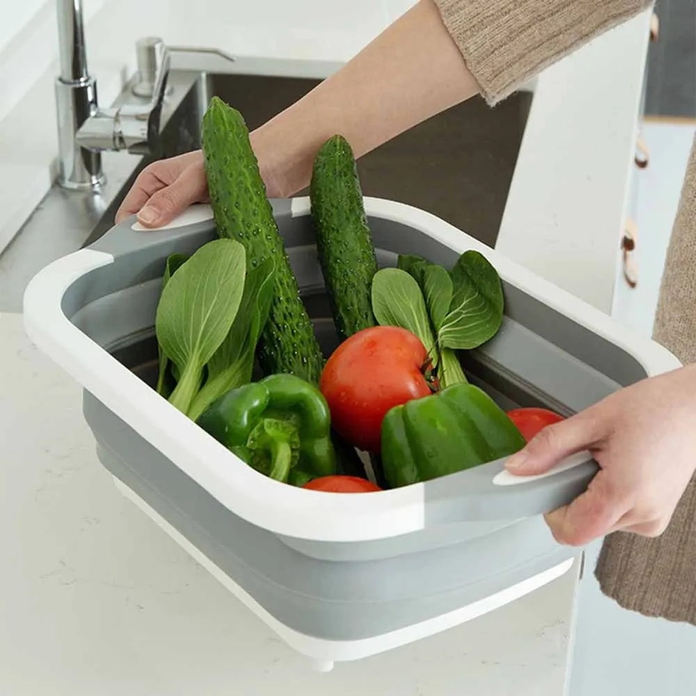 Многофункциональные режущие кухонные разделочные инструменты блоки Складная разделочная доска моющаяся корзина для хранения фруктов