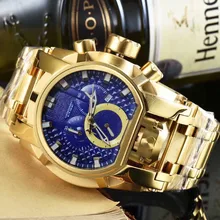 Роскошные брендовые дизайнерские полностью функциональные полностью из нержавеющей стали мужские золотые мужские кварцевые часы наручные часы Relogio Dourado Masculino