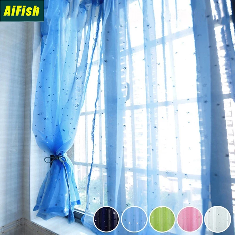 Детская спальня белые звезды с принтом оконные занавески тюль розовые спальни