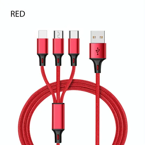 Red PHOMAX 3 в 1 USB кабель для iPhone XS XR X samsung S9 зарядное устройство Micro USB кабель для Android USB TypeC кабели для мобильных телефонов - Цвет: Red