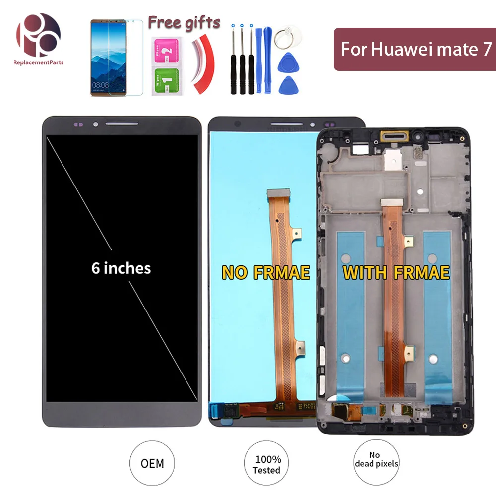 

5Pcs Mobile Phone LCD Display Replaccement For Huawei Mate 7 MT7 MT7-TL10 MT7-UL00 LCD Touch Screen Digitizer Assembly Frame