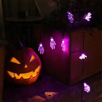 

6.5/7M 30/50LED Solar Powered Transparent Palm Shape LED String Lights For Halloween Holidays Decoration Night Lamp Lantern