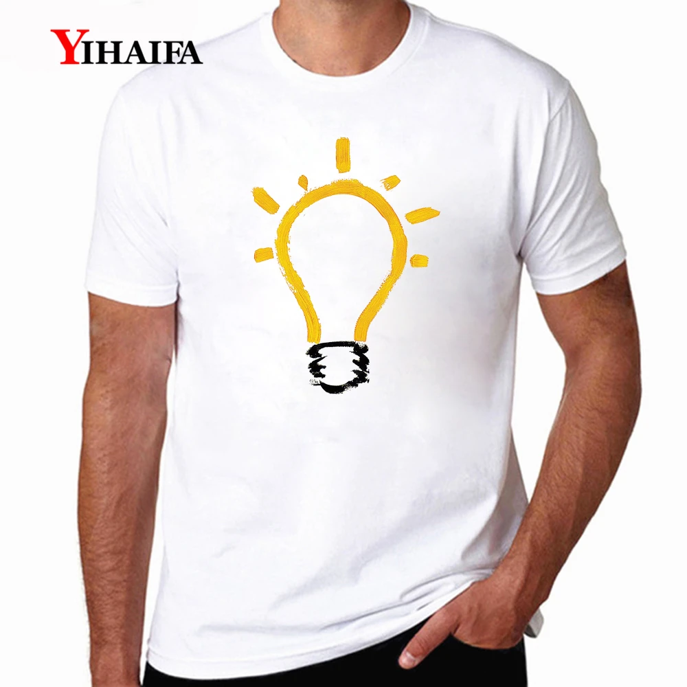 

Casual New T-Shirt Mens Short Sleeve Painted Light Bulb Printed Tee Shirts Harajuku Casual Streetwear White Tops