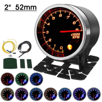 

2'' 52mm Car LED Pointer Tachometer 10 Color Display 0-9000RPM Brushless Motor 12V Universal Auto Tacho Gauge with Peak Function