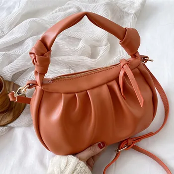 

High Quality Women Hobos Dumplings Bags Fashion Ruched Pillow Messenger Bags Soft PU Leather Crossbody Bag For Women Cloud Bag