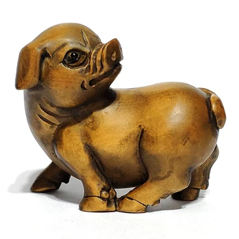

Y7115 - 2" Hand Carved Boxwood Netsuke : Lovely Little Pig