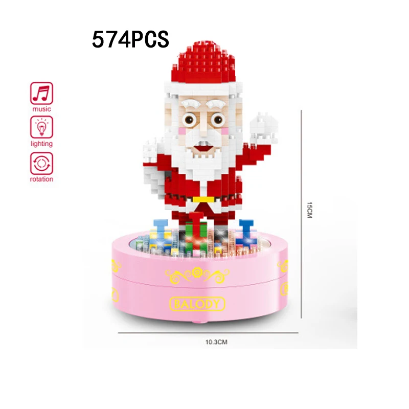 Idea зима Рождество тема музыкальная шкатулка микро алмазный строительный блок Санта Клаус Снеговик Медведь подарки дерево nanobrick игрушка с светильник - Цвет: Santa Claus