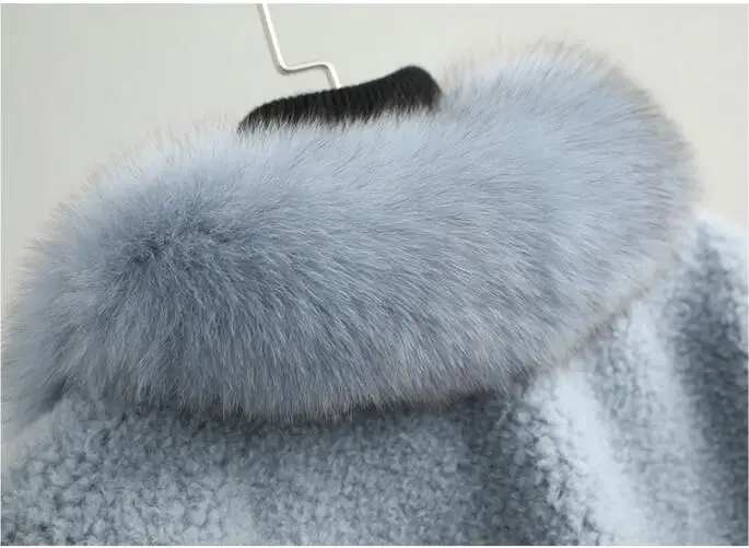 Пальто из натурального меха корейский винтажный Лисий меховой воротник шерстяная куртка осенне-зимнее пальто женская одежда овечья шерсть Топы ZT3555
